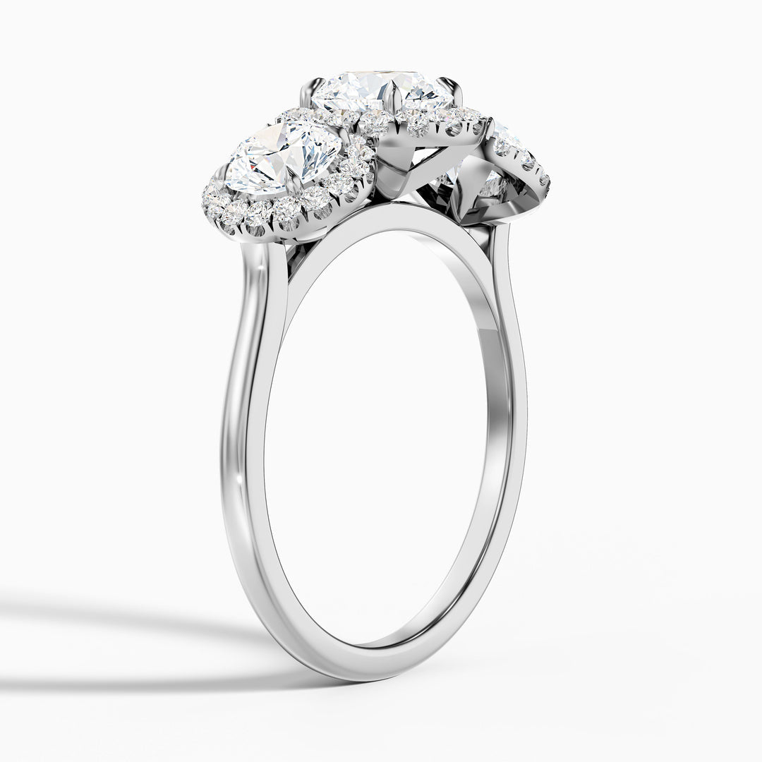 Olina Three Stone Round Halo Lab Grown Diamond Ring