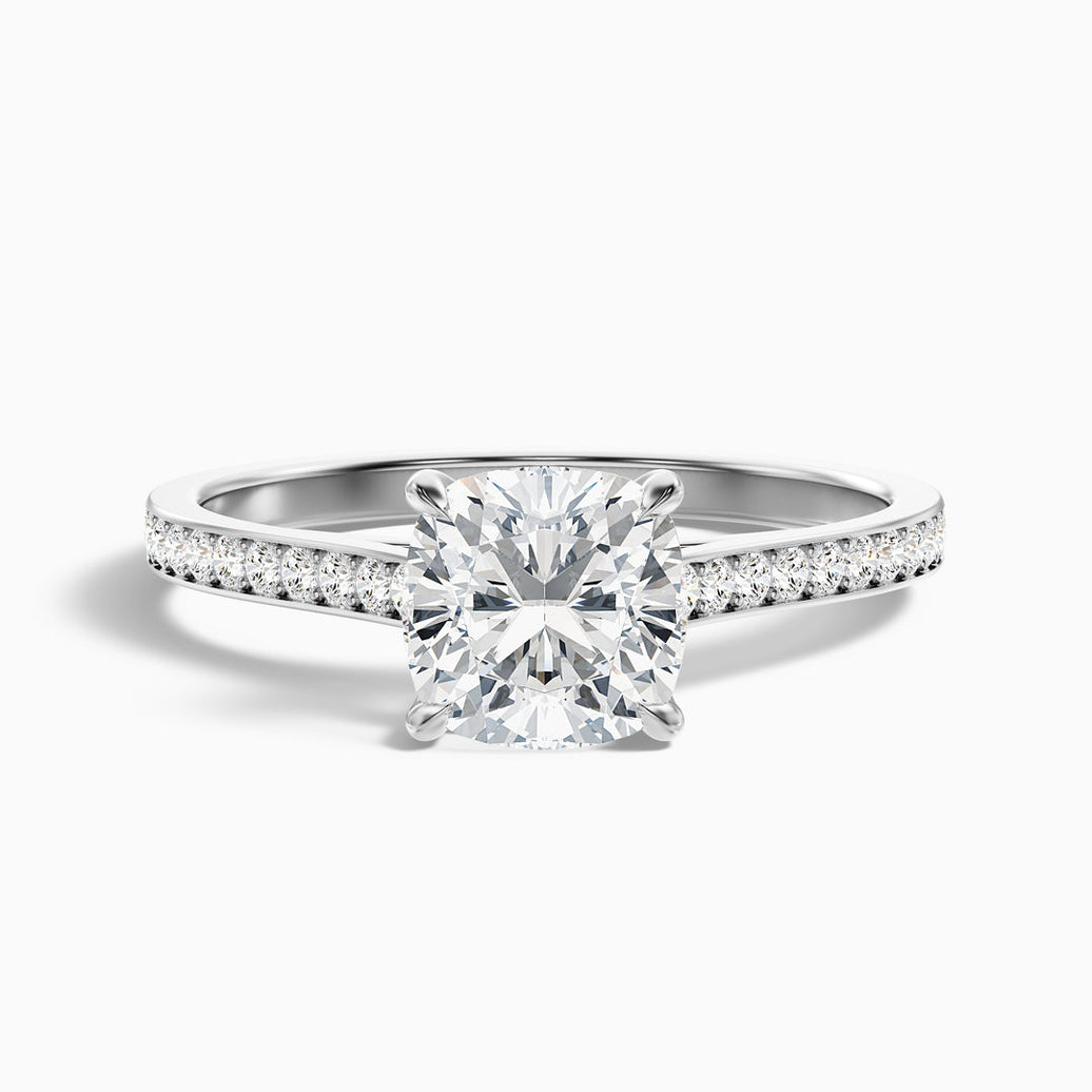Odette Cushion Cut Side Stone Pave Lab Grown Engagement Ring