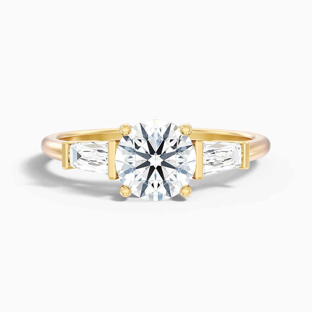 Aire Round 3 Stone Lab Grown Engagement Ring With Side Baguette Diamonds