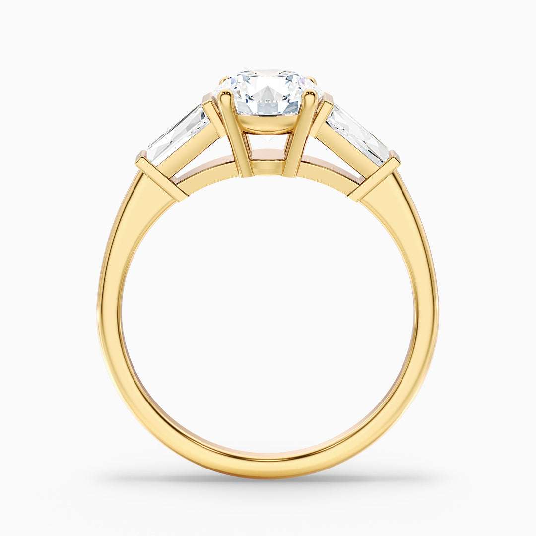 Aire Round 3 Stone Lab Grown Engagement Ring With Side Baguette Diamonds
