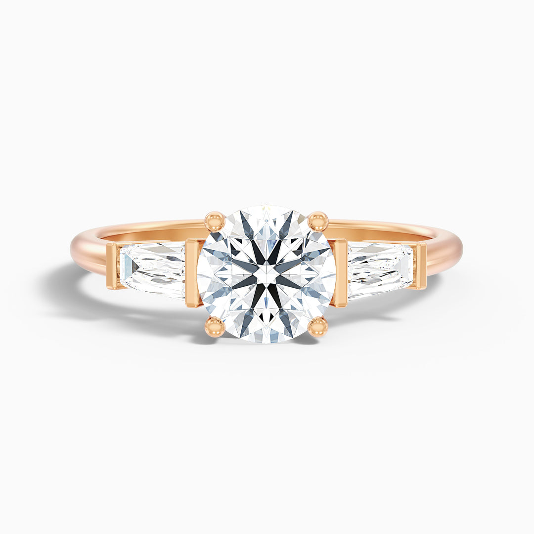 Aire Round 3 Stone Lab Grown Engagement Ring With Side Baguette Diamonds