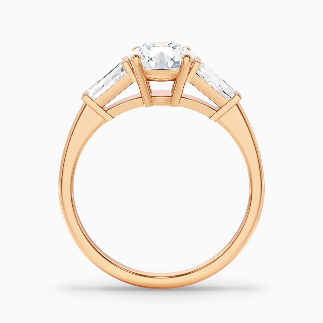Aire Round 3 Stone Lab Grown Engagement Ring With Side Baguette Diamonds