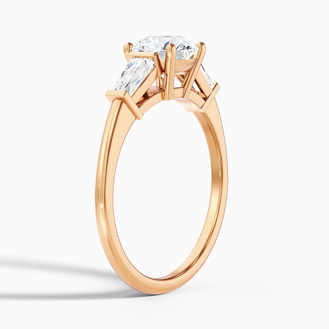 Aire Round 3 Stone Lab Grown Engagement Ring With Side Baguette Diamonds