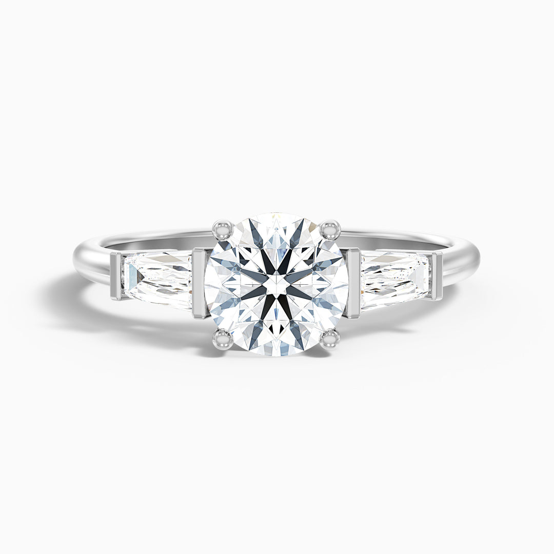 Aire Round 3 Stone Lab Grown Engagement Ring With Side Baguette Diamonds