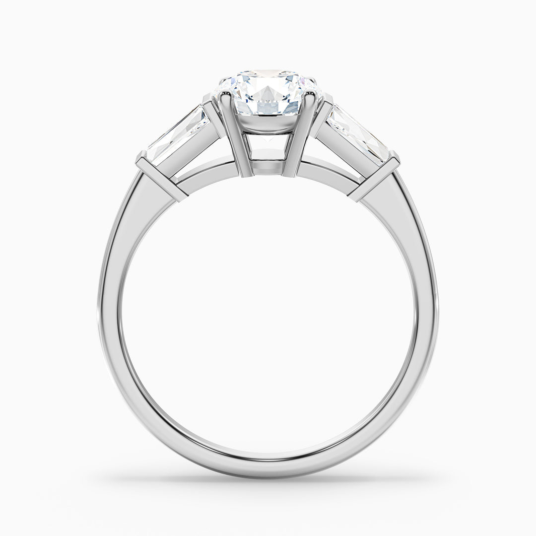 Aire Round 3 Stone Lab Grown Engagement Ring With Side Baguette Diamonds