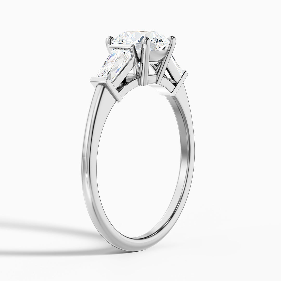 Aire Round 3 Stone Lab Grown Engagement Ring With Side Baguette Diamonds