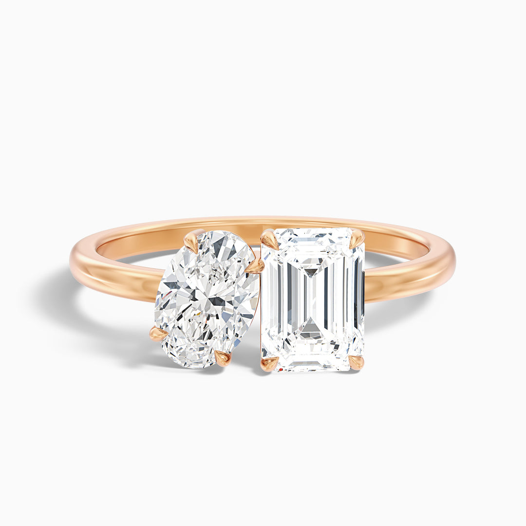 Liana oi Et Moi Engagement Ring Oval and Emerald Two Stone Lab Grown Diamond