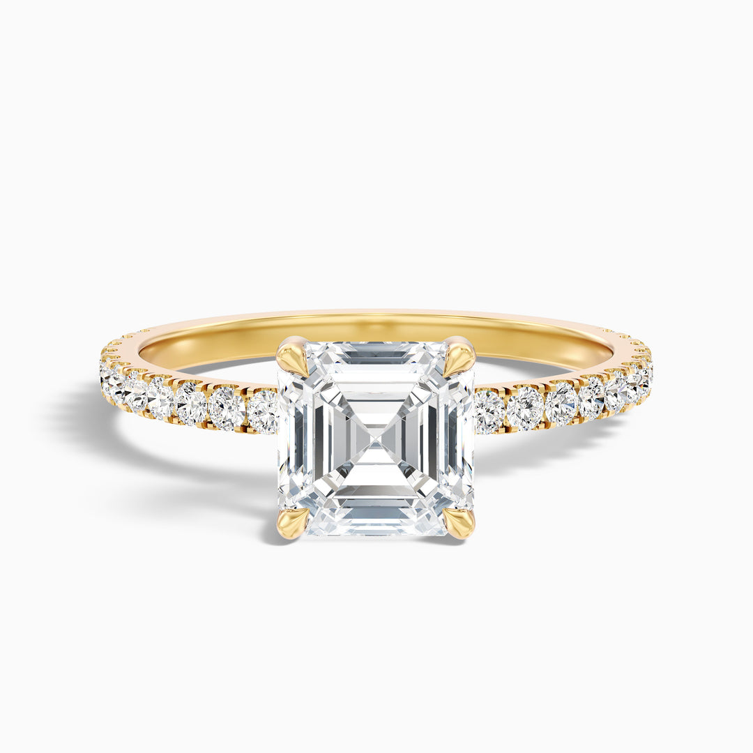 Jayden Asscher Cut Side Stone Pave Lab Grown Diamond Engagement Ring