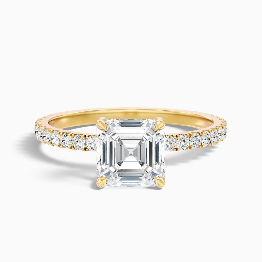 Jayden Asscher Cut Side Stone Pave Lab Grown Diamond Engagement Ring