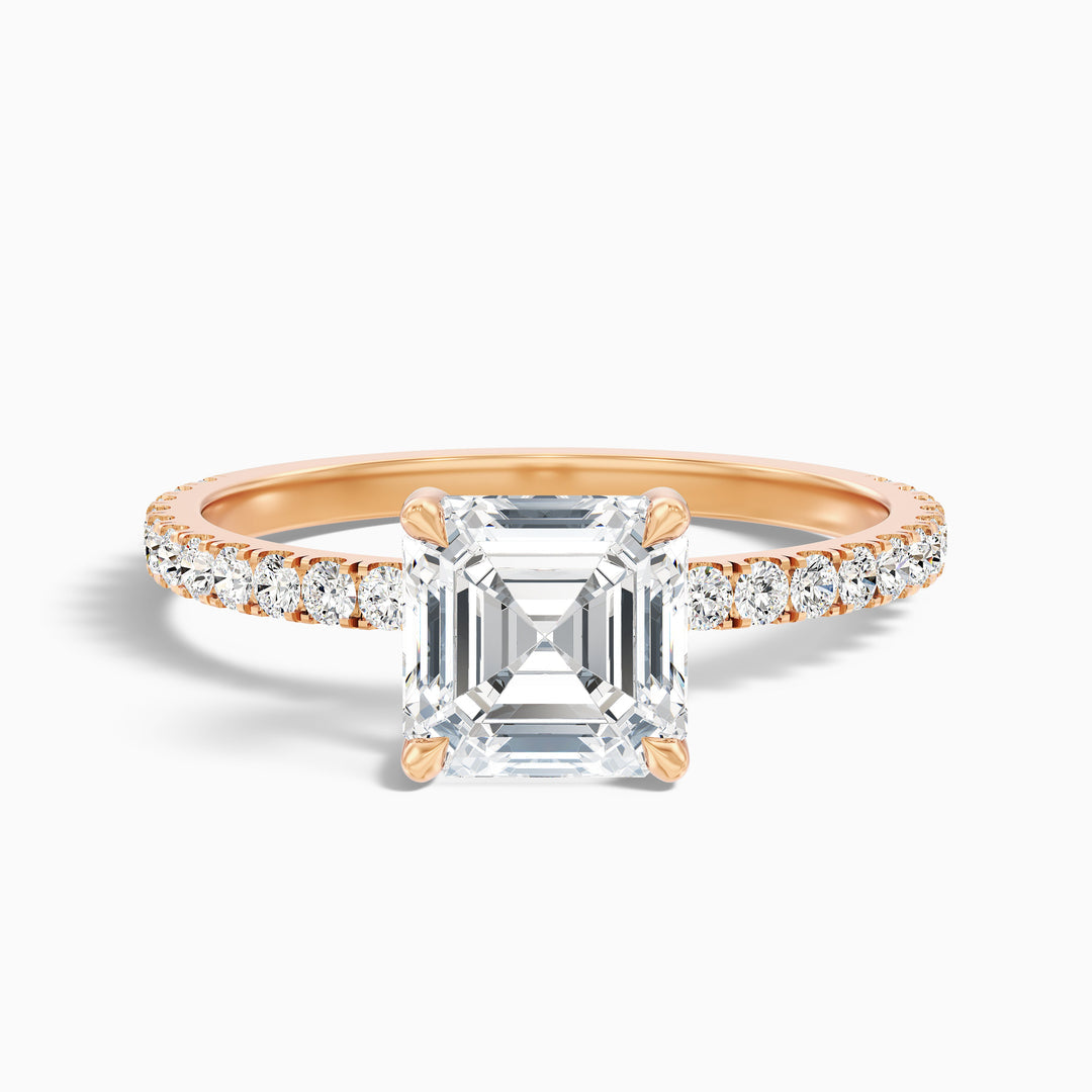 Jayden Asscher Cut Side Stone Pave Lab Grown Diamond Engagement Ring