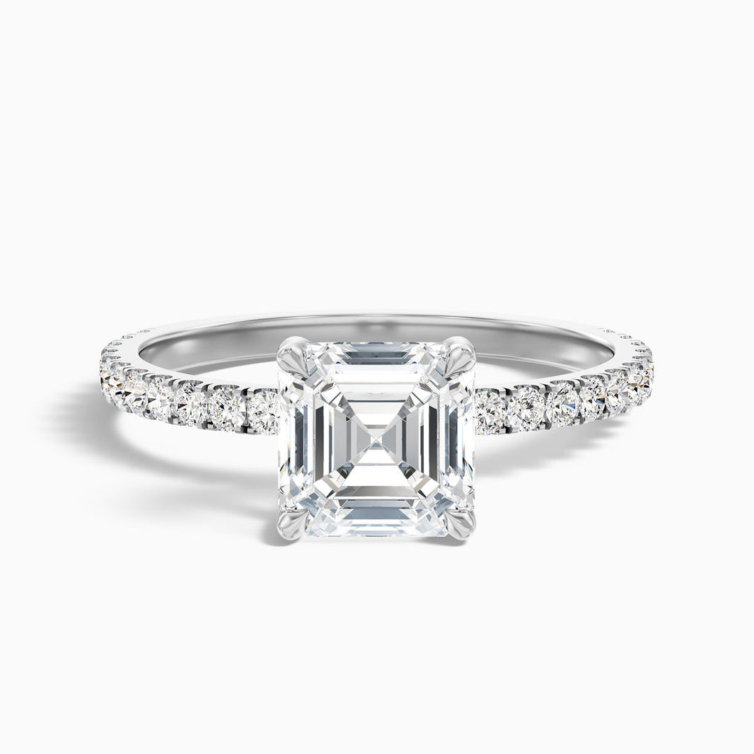 Jayden Asscher Cut Side Stone Pave Lab Grown Diamond Engagement Ring