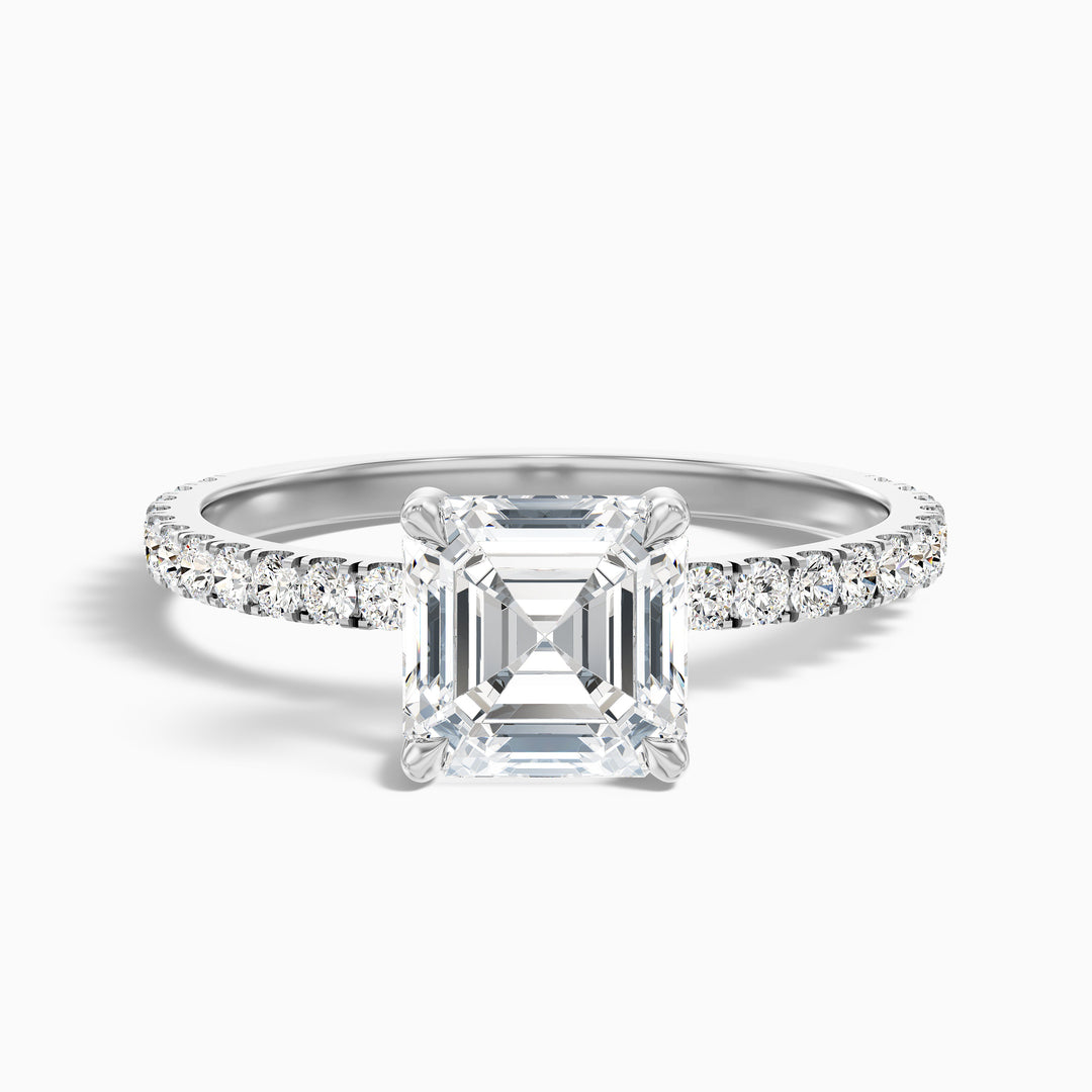 Jayden Asscher Cut Side Stone Pave Lab Grown Diamond Engagement Ring