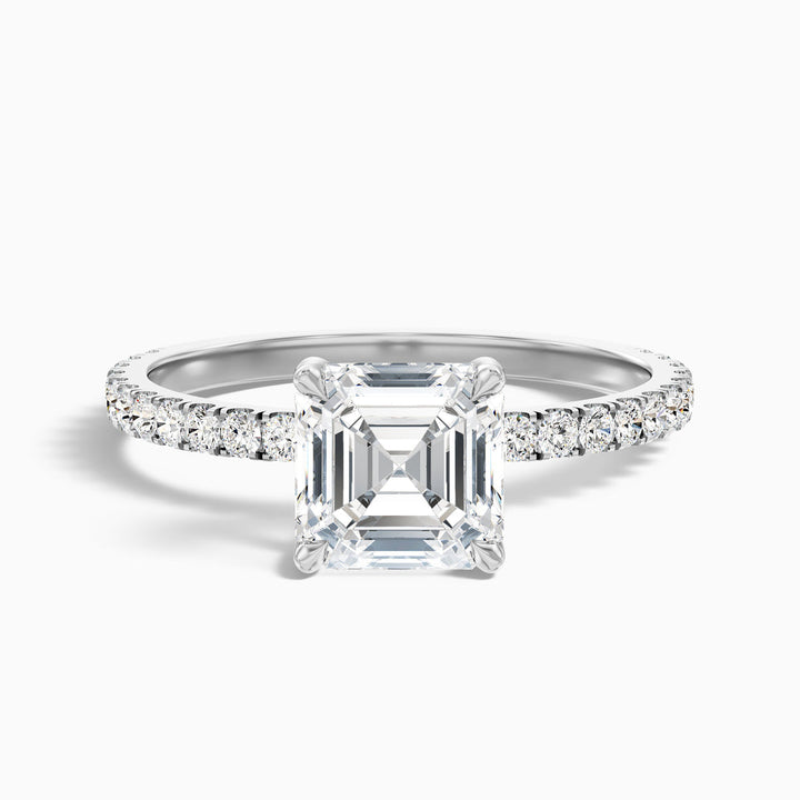 Jayden Asscher Cut Side Stone Pave Lab Grown Diamond Engagement Ring