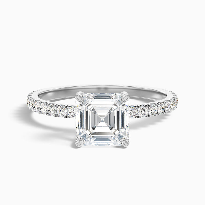 Jayden Asscher Cut Side Stone Pave Lab Grown Diamond Engagement Ring