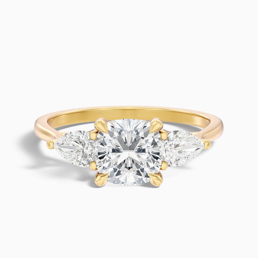 Ceina Three Stone Cushion With Pear Side Stones Lab Grown Diamond Ring