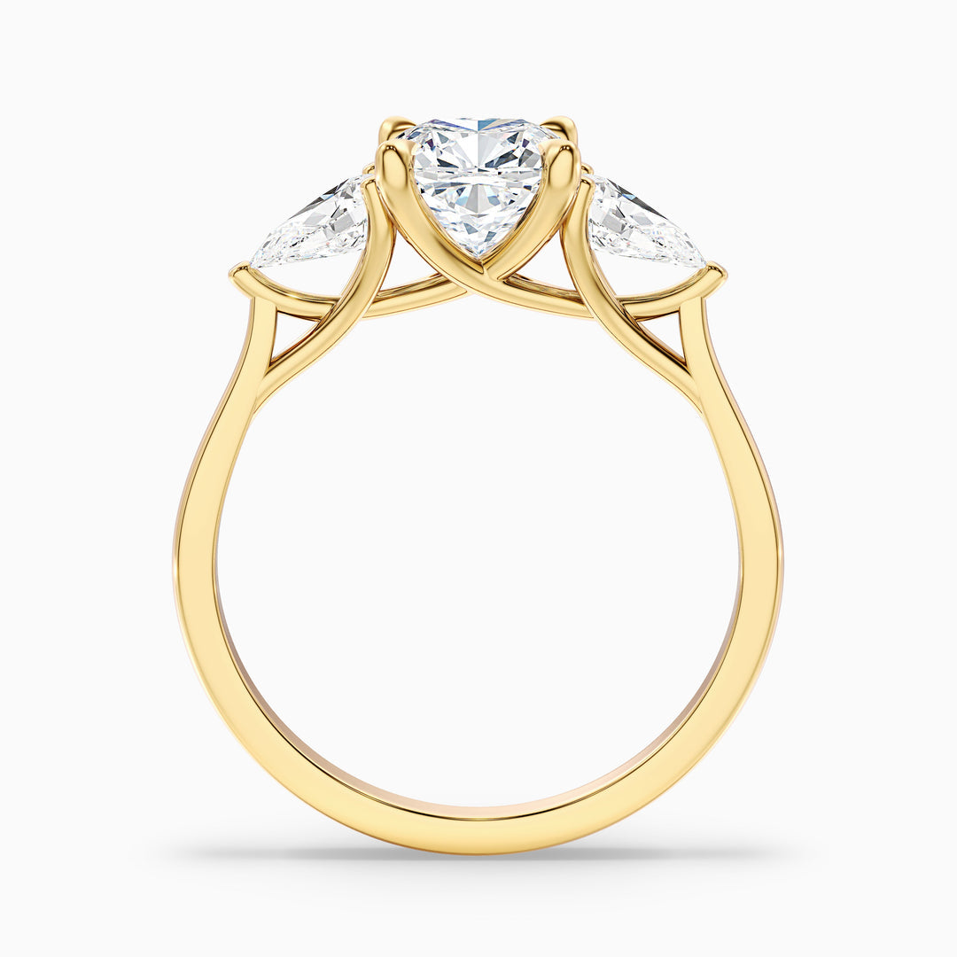 Ceina Three Stone Cushion With Pear Side Stones Lab Grown Diamond Ring