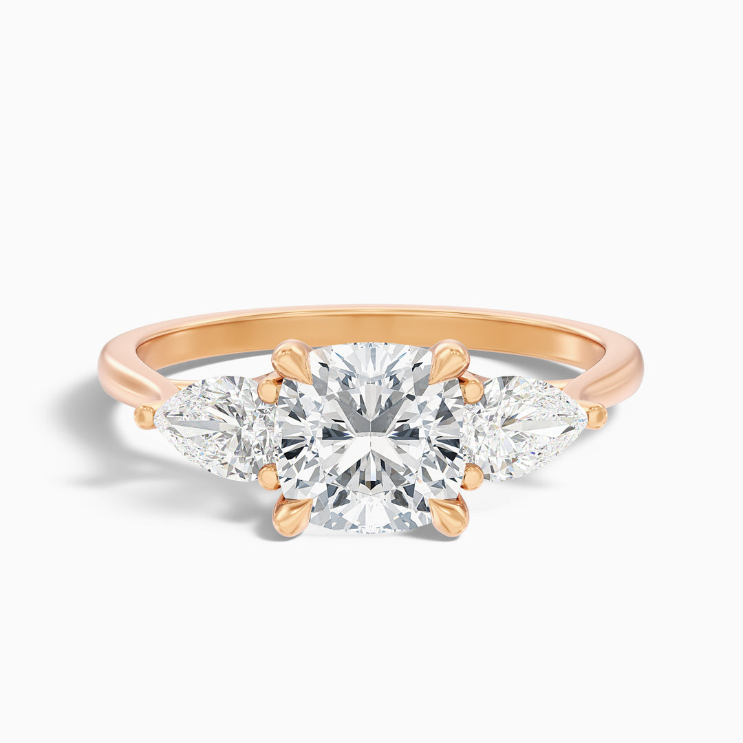 Ceina Three Stone Cushion With Pear Side Stones Lab Grown Diamond Ring