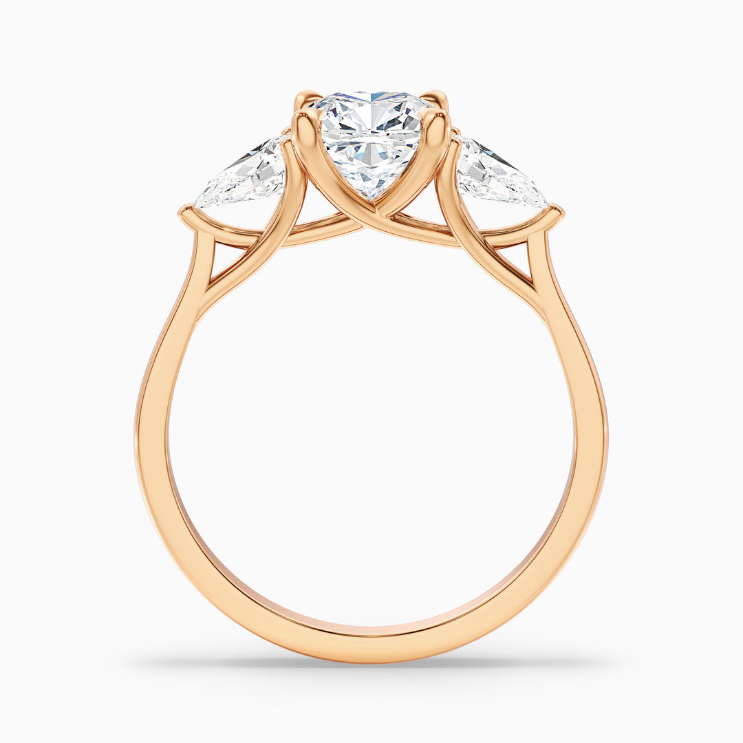 Ceina Three Stone Cushion With Pear Side Stones Lab Grown Diamond Ring