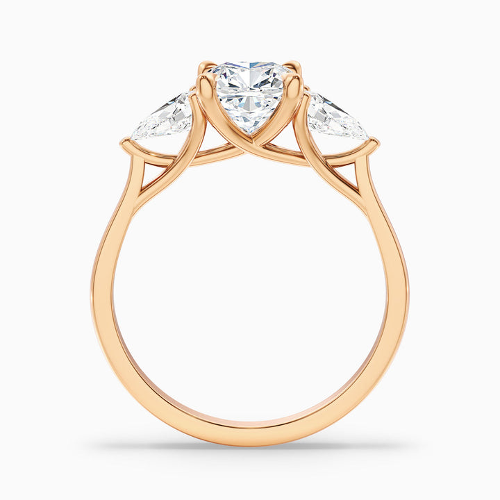 Ceina Three Stone Cushion With Pear Side Stones Lab Grown Diamond Ring