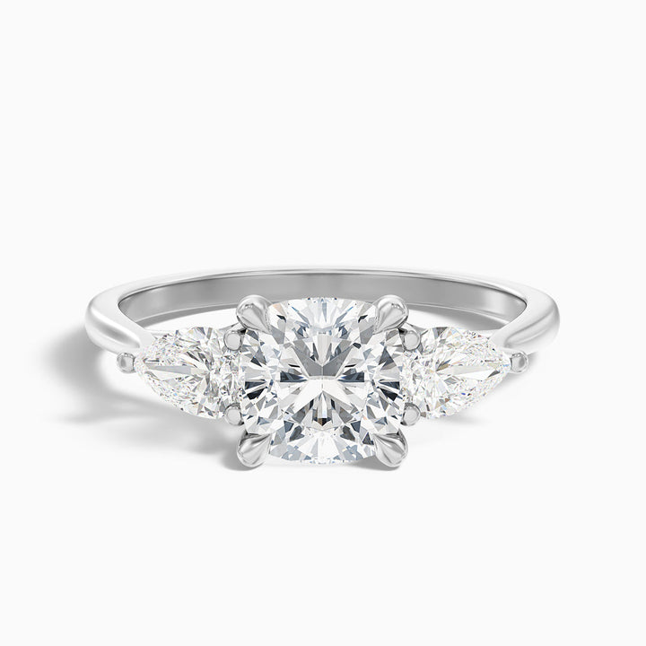 Ceina Three Stone Cushion With Pear Side Stones Lab Grown Diamond Ring