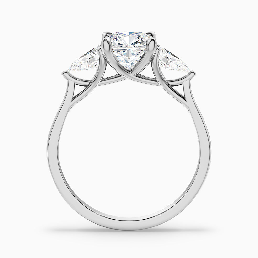 Ceina Three Stone Cushion With Pear Side Stones Lab Grown Diamond Ring