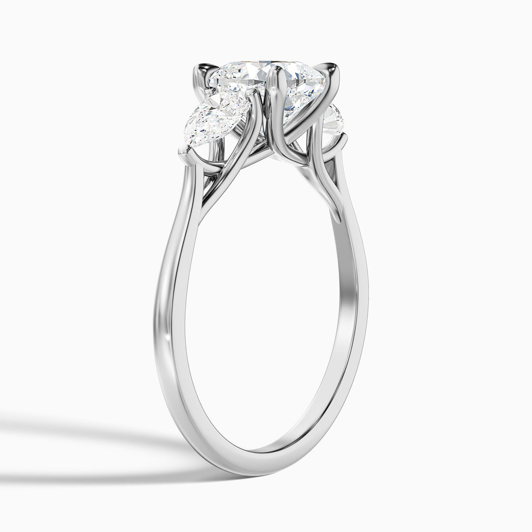 Ceina Three Stone Cushion With Pear Side Stones Lab Grown Diamond Ring
