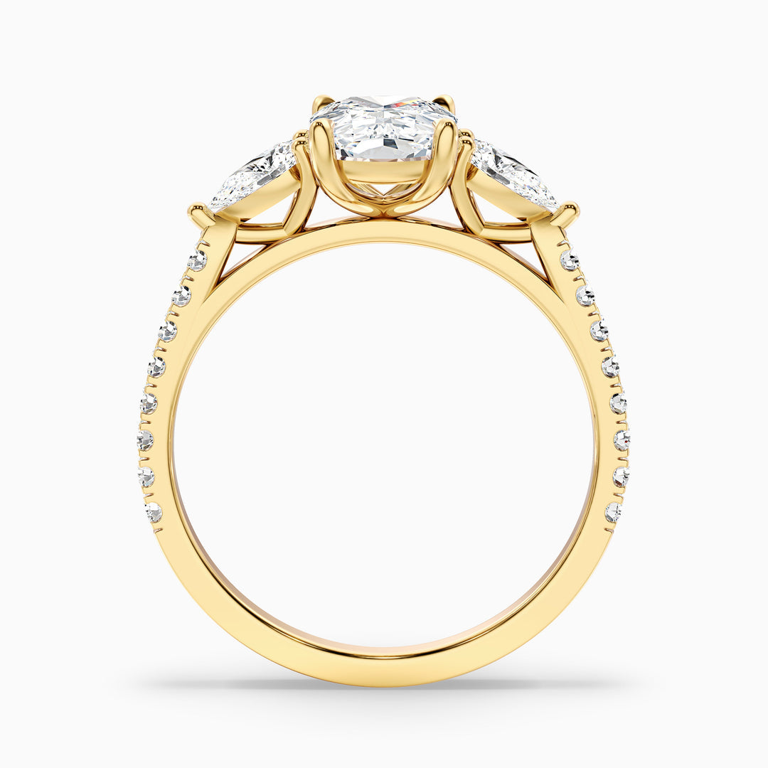 Noorie Three Stone Pave Ring with Pear Side Stones and an Elongated Cushion Lab Grown Diamond