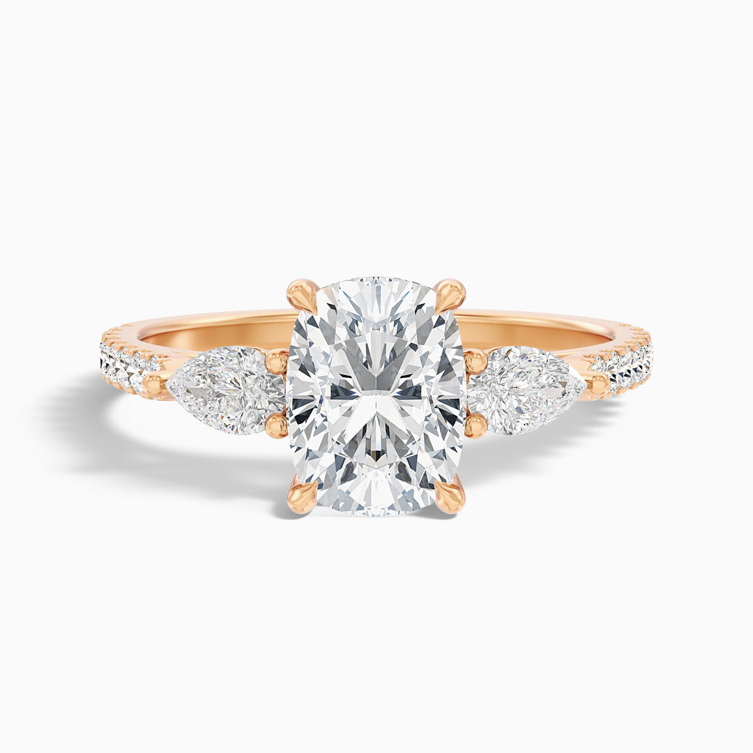 Noorie Three Stone Pave Ring with Pear Side Stones and an Elongated Cushion Lab Grown Diamond