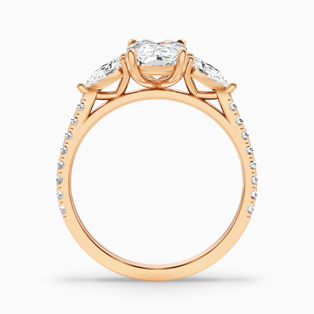 Noorie Three Stone Pave Ring with Pear Side Stones and an Elongated Cushion Lab Grown Diamond