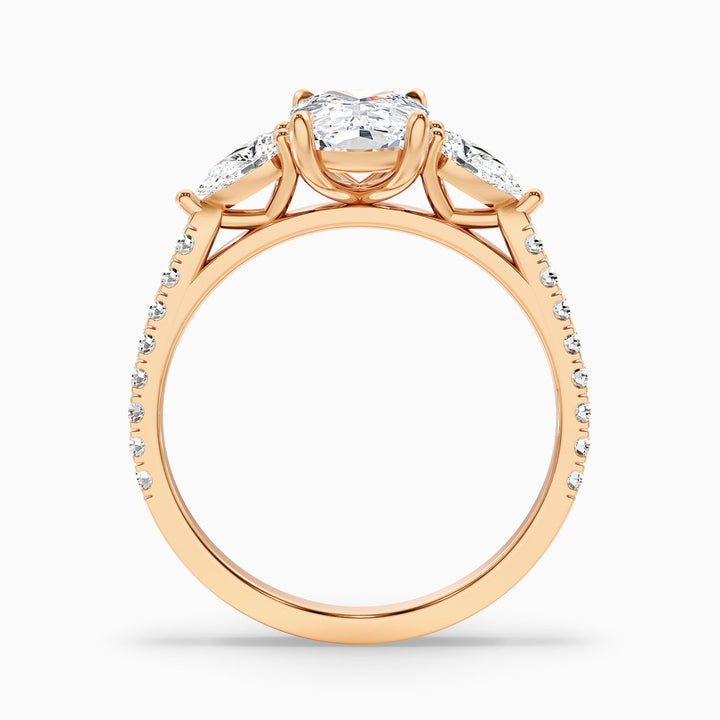 Noorie Three Stone Pave Ring with Pear Side Stones and an Elongated Cushion Lab Grown Diamond