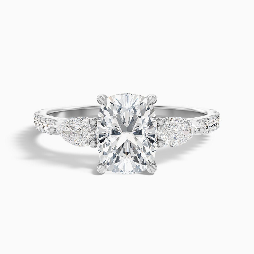Noorie Three Stone Pave Ring with Pear Side Stones and an Elongated Cushion Lab Grown Diamond