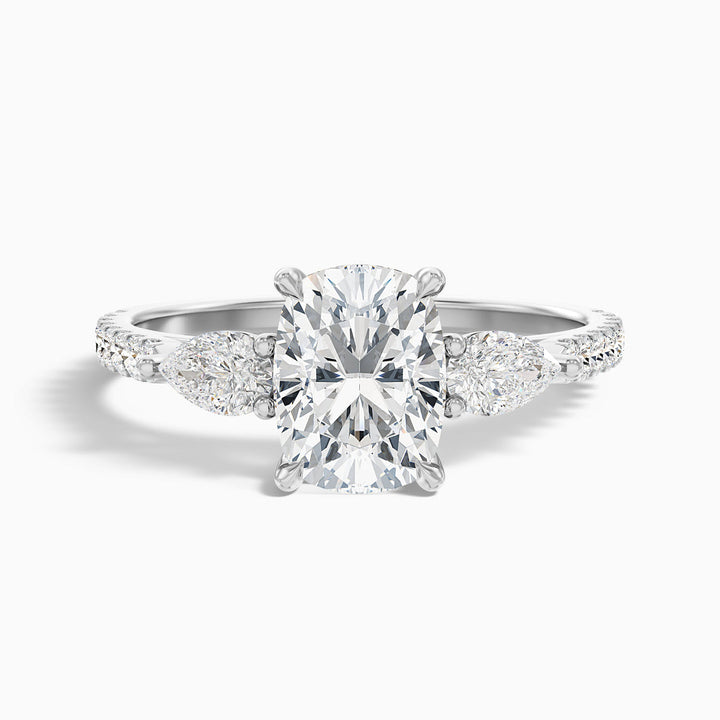 Noorie Three Stone Pave Ring with Pear Side Stones and an Elongated Cushion Lab Grown Diamond