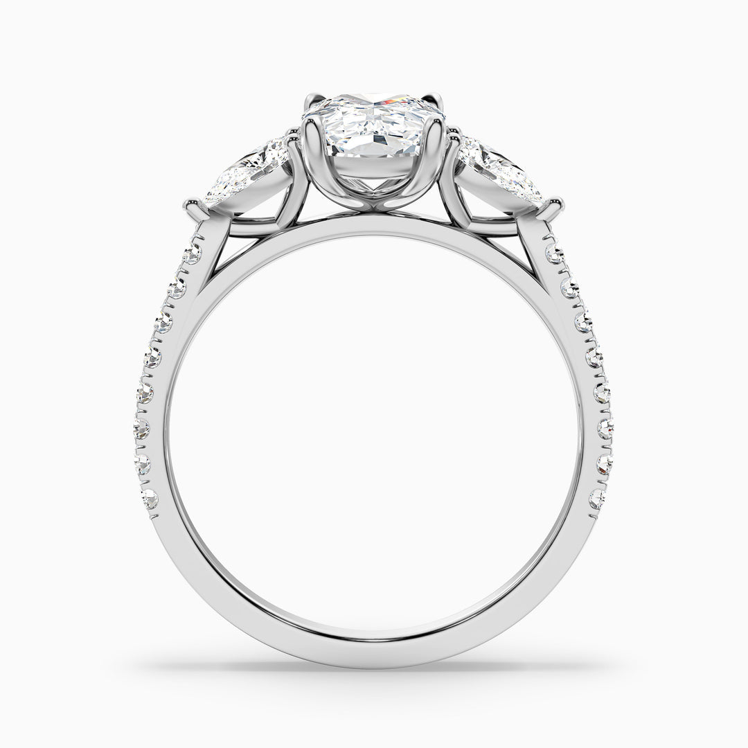 Noorie Three Stone Pave Ring with Pear Side Stones and an Elongated Cushion Lab Grown Diamond