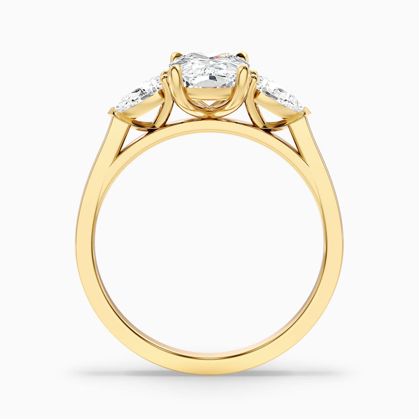Jarl Three Stone Ring with Pear Side Stones and an Elongated Cushion Lab Grown Diamond