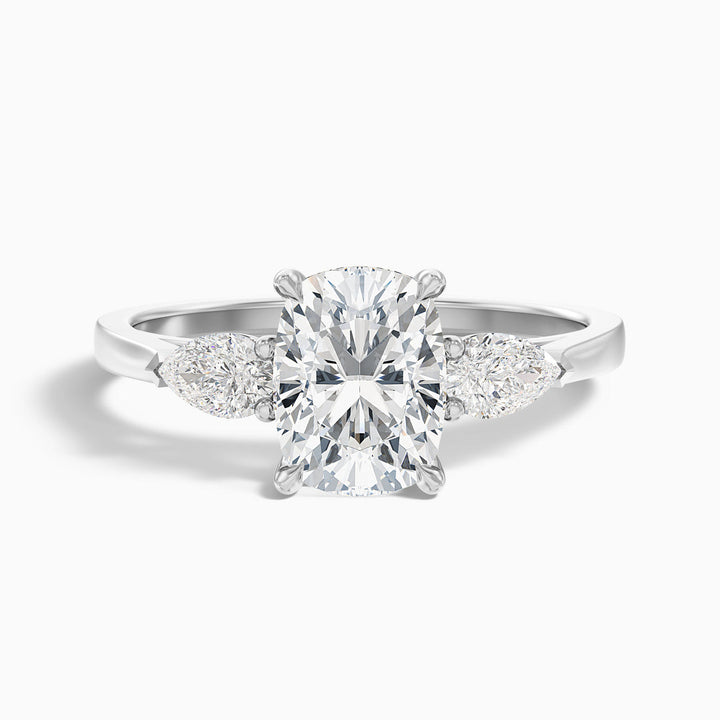 Jarl Three Stone Ring with Pear Side Stones and an Elongated Cushion Lab Grown Diamond