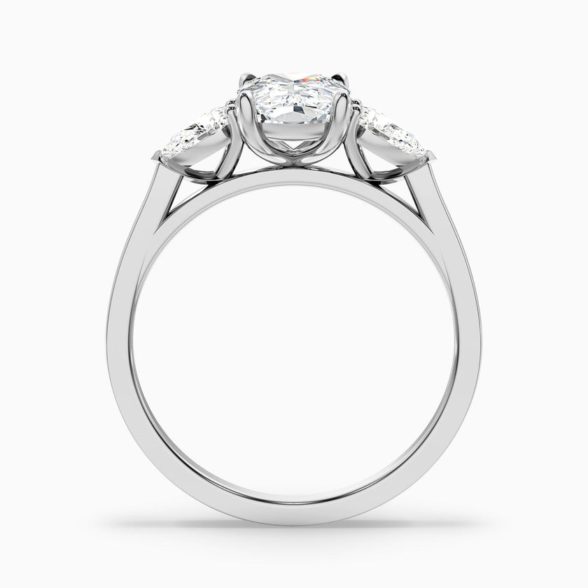 Jarl Three Stone Ring with Pear Side Stones and an Elongated Cushion Lab Grown Diamond