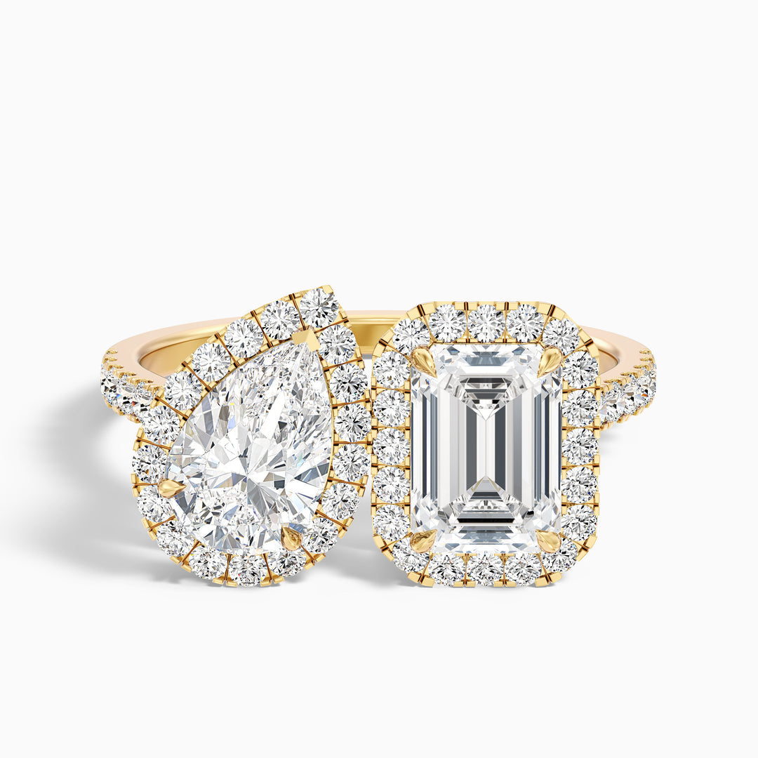 Huxley Toi Et Moi Halo Ring With Pear and Emerald Lab Grown Diamond