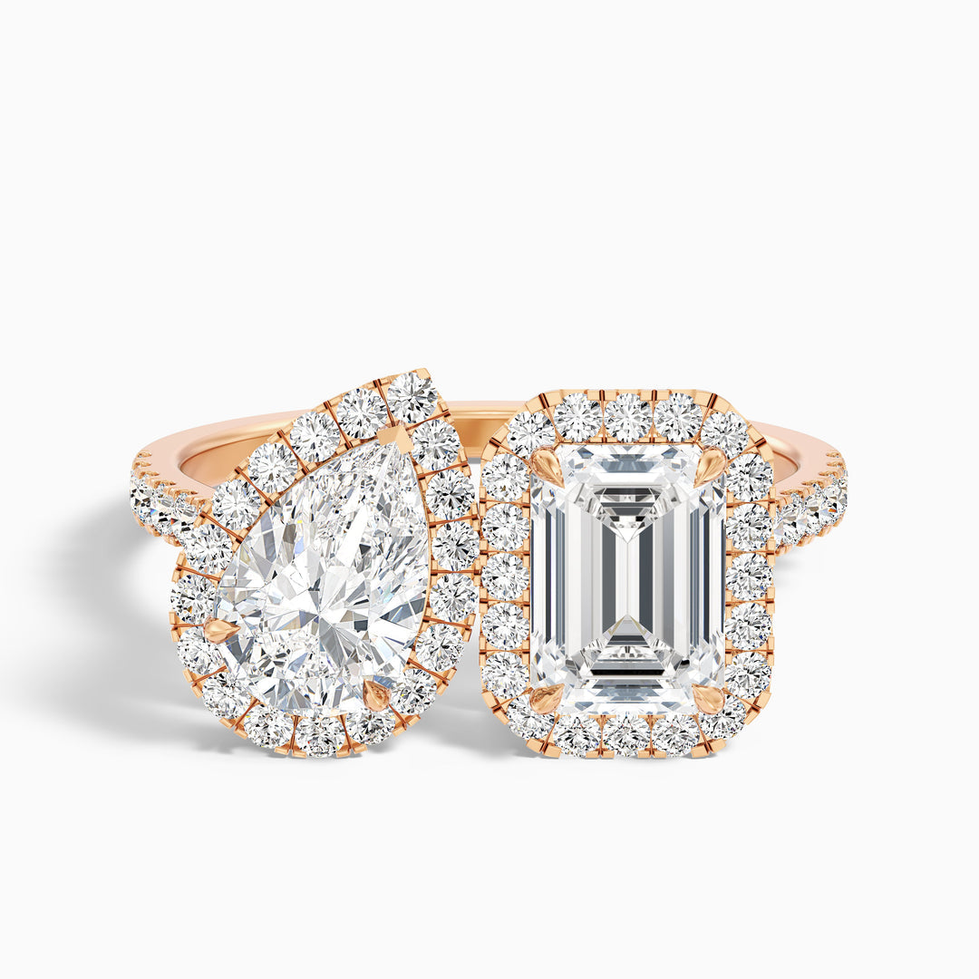 Huxley Toi Et Moi Halo Ring With Pear and Emerald Lab Grown Diamond