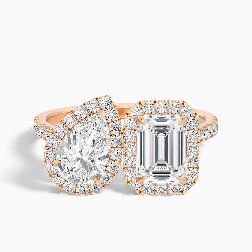 Huxley Toi Et Moi Halo Ring With Pear and Emerald Lab Grown Diamond