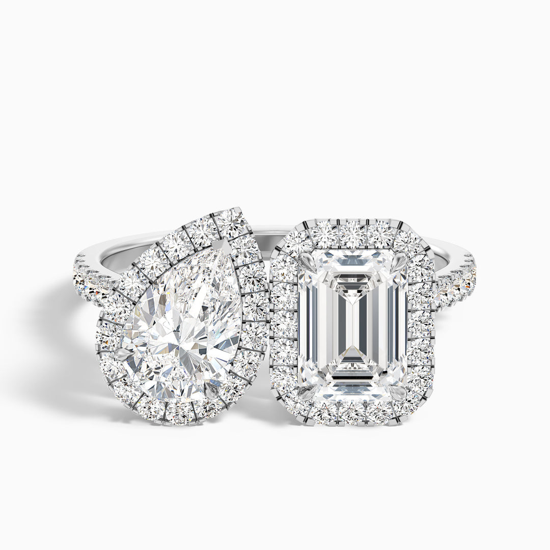 Huxley Toi Et Moi Halo Ring With Pear and Emerald Lab Grown Diamond