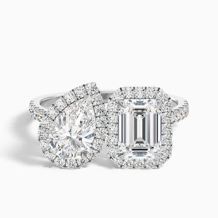 Huxley Toi Et Moi Halo Ring With Pear and Emerald Lab Grown Diamond