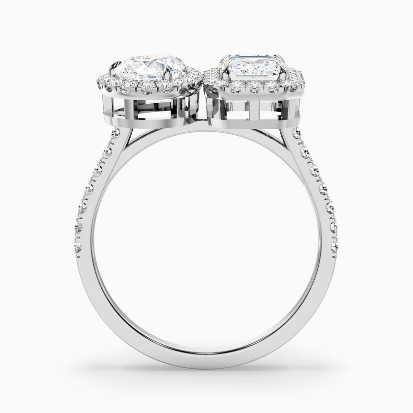 Huxley Toi Et Moi Halo Ring With Pear and Emerald Lab Grown Diamond