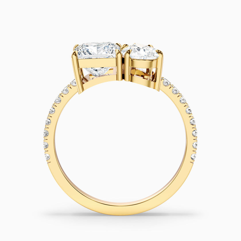 Midas Toi Et Moi Pave Ring  With Princess and Pear Two Stone Lab Grown Diamond