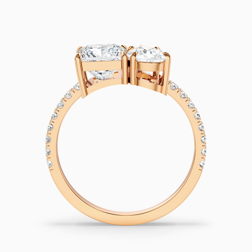 Midas Toi Et Moi Pave Ring  With Princess and Pear Two Stone Lab Grown Diamond