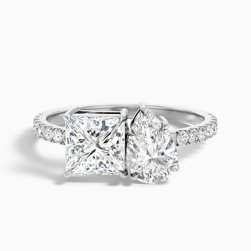 Midas Toi Et Moi Pave Ring  With Princess and Pear Two Stone Lab Grown Diamond