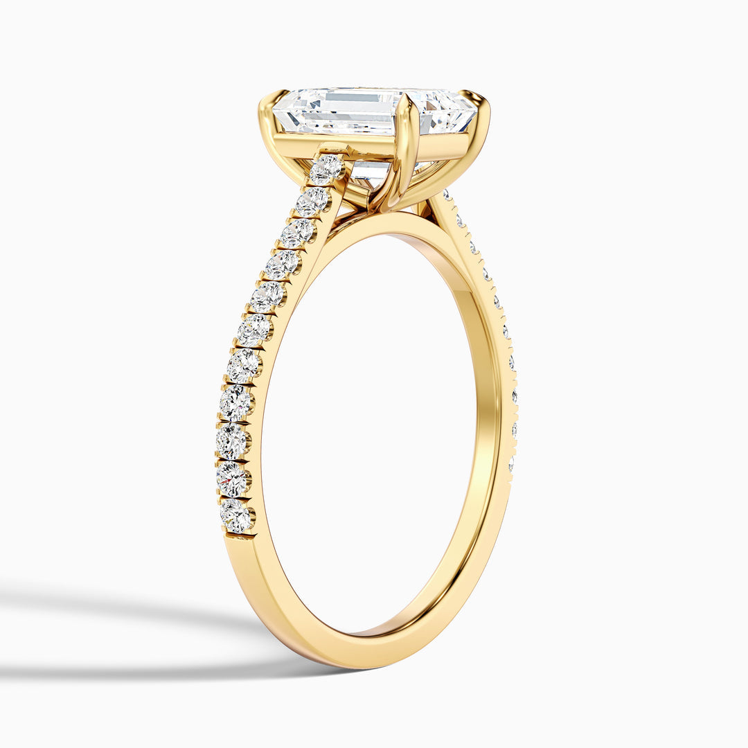 Firework Emerald Cut Side Stone Pave Lab Grown Engagement Ring
