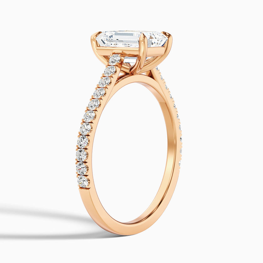 Firework Emerald Cut Side Stone Pave Lab Grown Engagement Ring