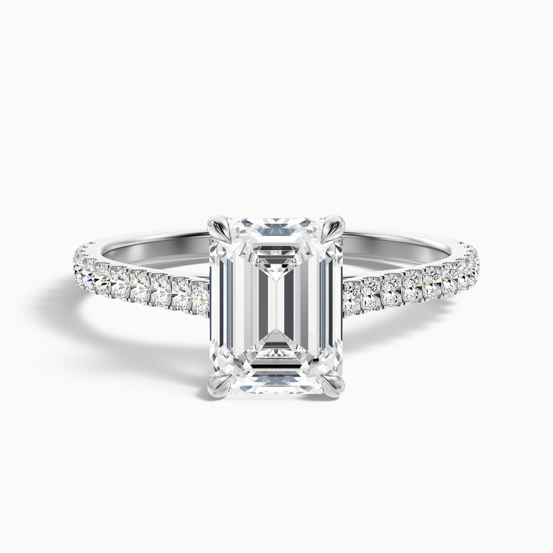 Firework Emerald Cut Side Stone Pave Lab Grown Engagement Ring