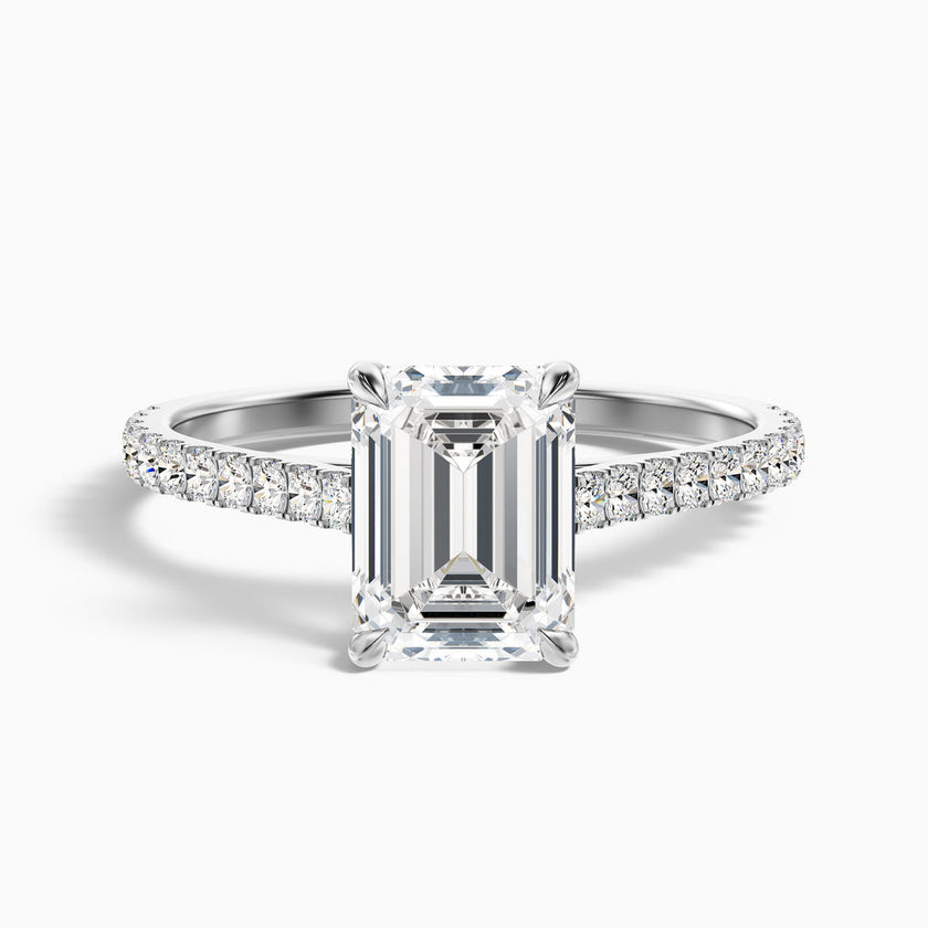 Firework Emerald Cut Side Stone Pave Lab Grown Engagement Ring
