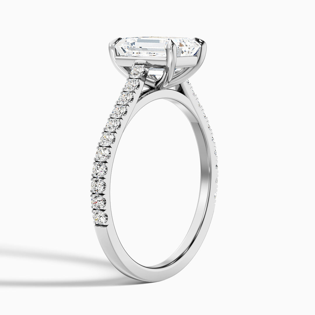 Firework Emerald Cut Side Stone Pave Lab Grown Engagement Ring
